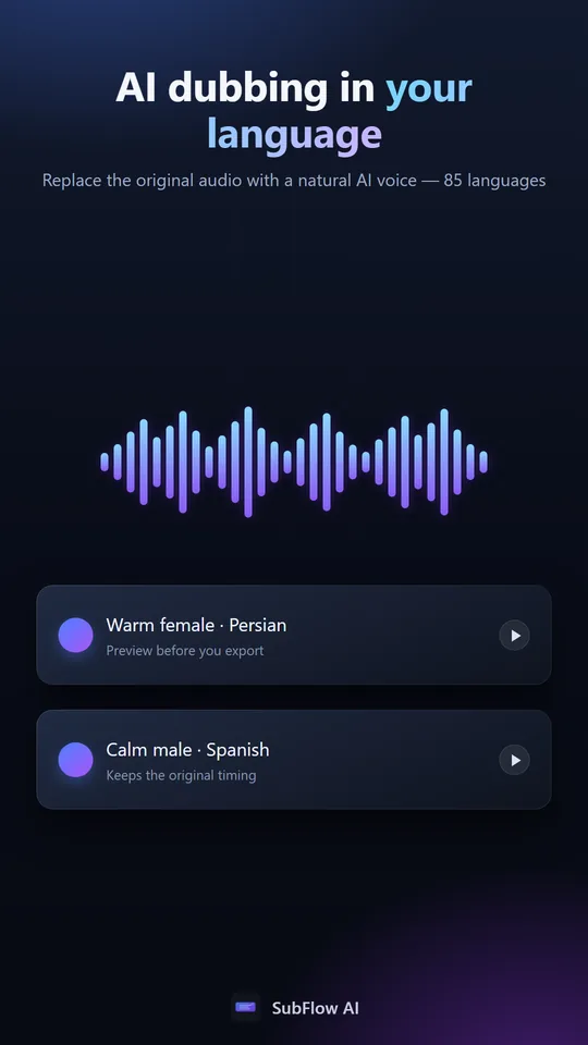 Choosing an AI voice for the target language before generating the dubbed audio